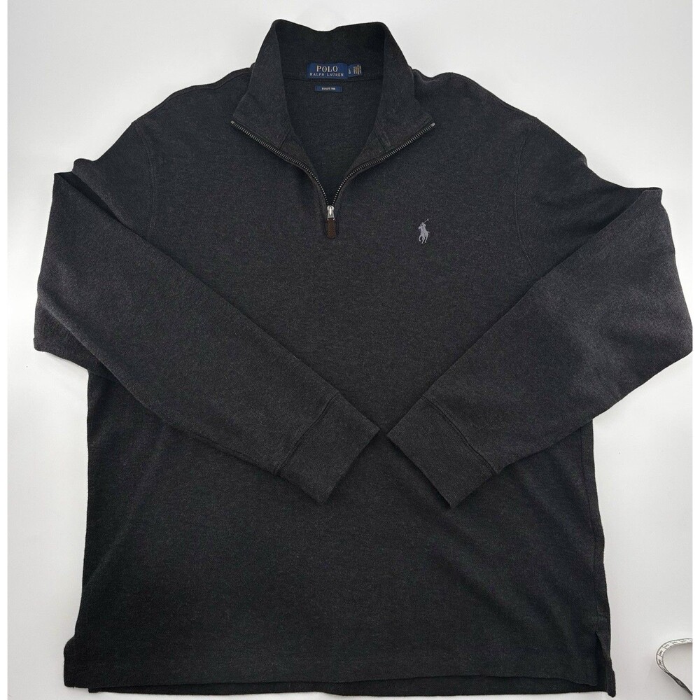 Polo Ralph Lauren Estate Rib Quarter Zip Pullover Sweater Charcoal Grey Mens L